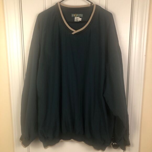 Vintage AM Player Golf Windbreaker Pullover XXL Oversized Green V-Neck Preppy - Picture 1 of 8